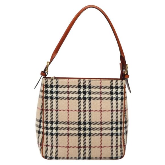 BURBERRY Nova Check Shoulder Bag Wool Beige Gold Authentic